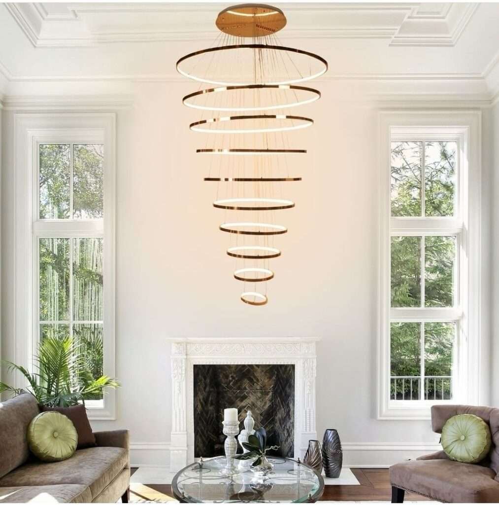 Elegant double-height chandelier lighting