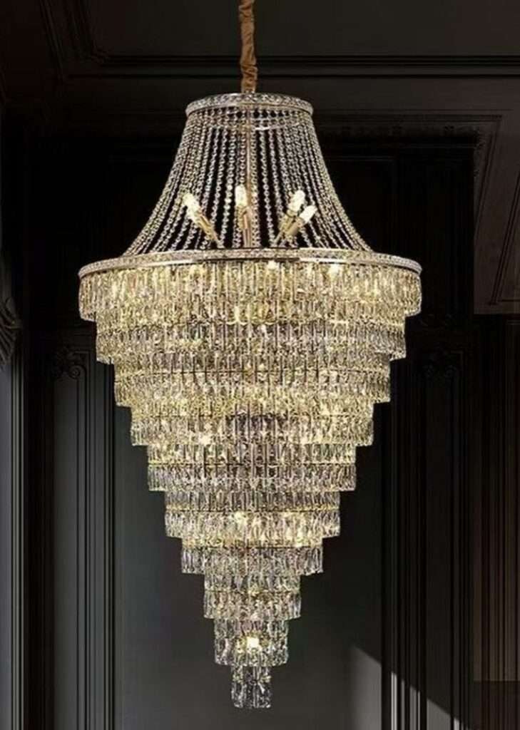 Elegant double-height chandelier lighting